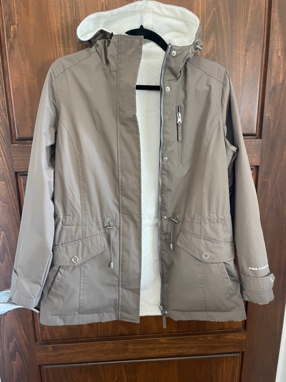 Free Country Taupe Hooded Sherpa-Lined Trench Coat